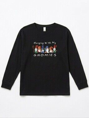 ​Cute Cottagecore Gnome Long Sleeve Shirt Black Garden Lover Gift Colorful
